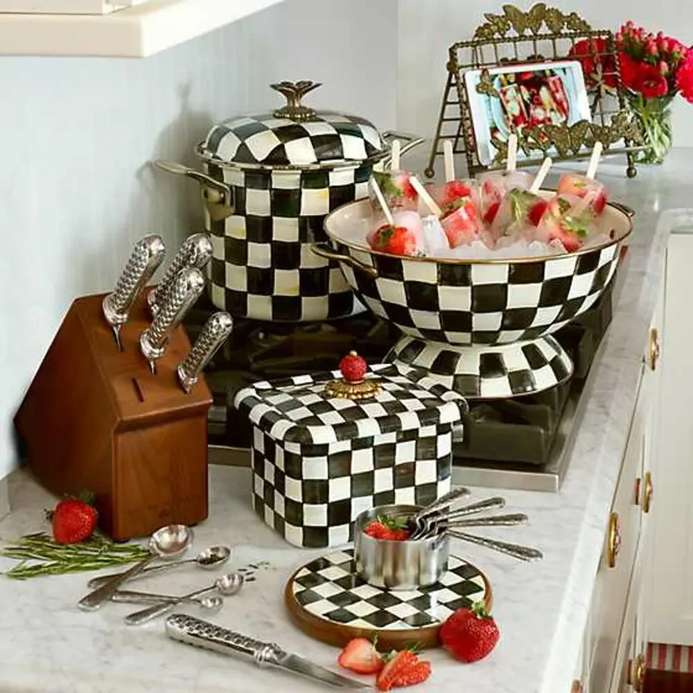 Mackenzie Childs Check Measuring Cups Stainless-Steel Silver Gift Home Decor NEW - Picture 2 of 10